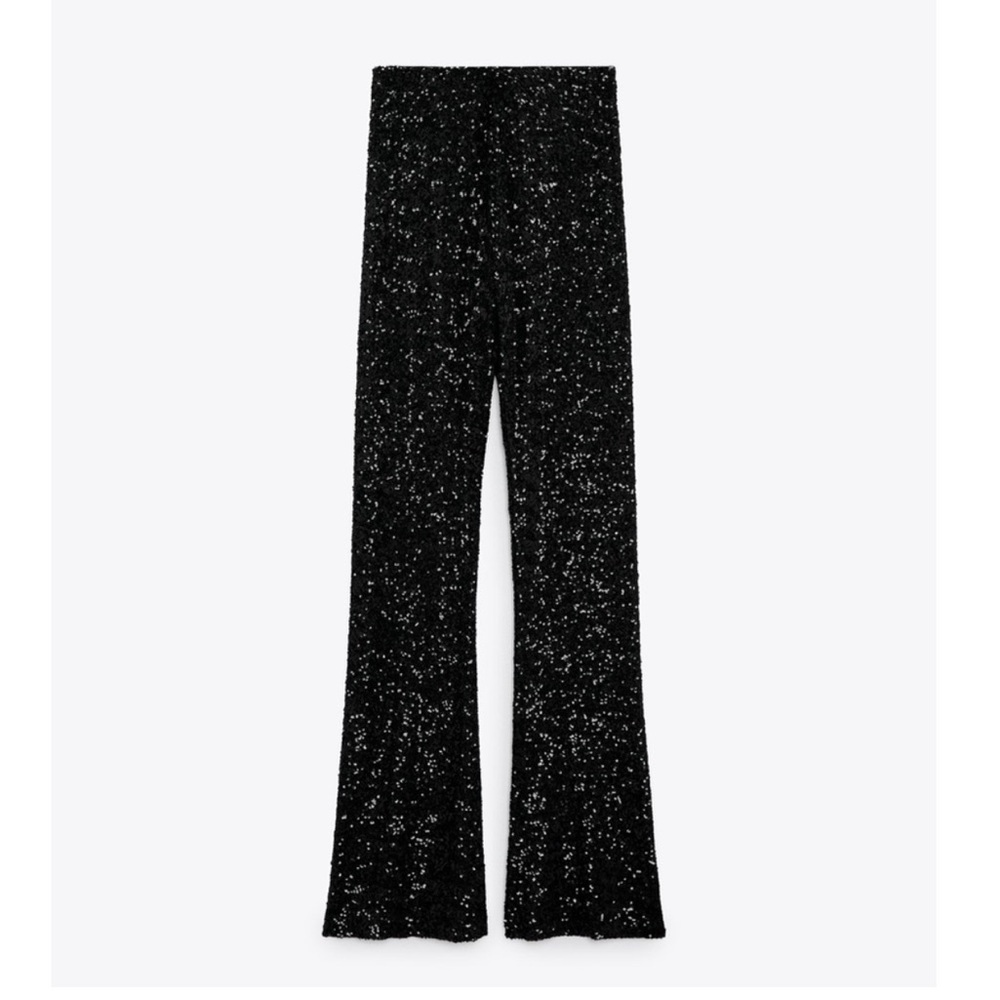 ZARA Black Sequined High Waisted Flare Pants